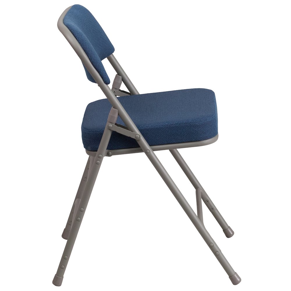 18"W Premium Curved Triple Braced & Double Hinged Navy Fabric Metal Folding Chair. Picture 4