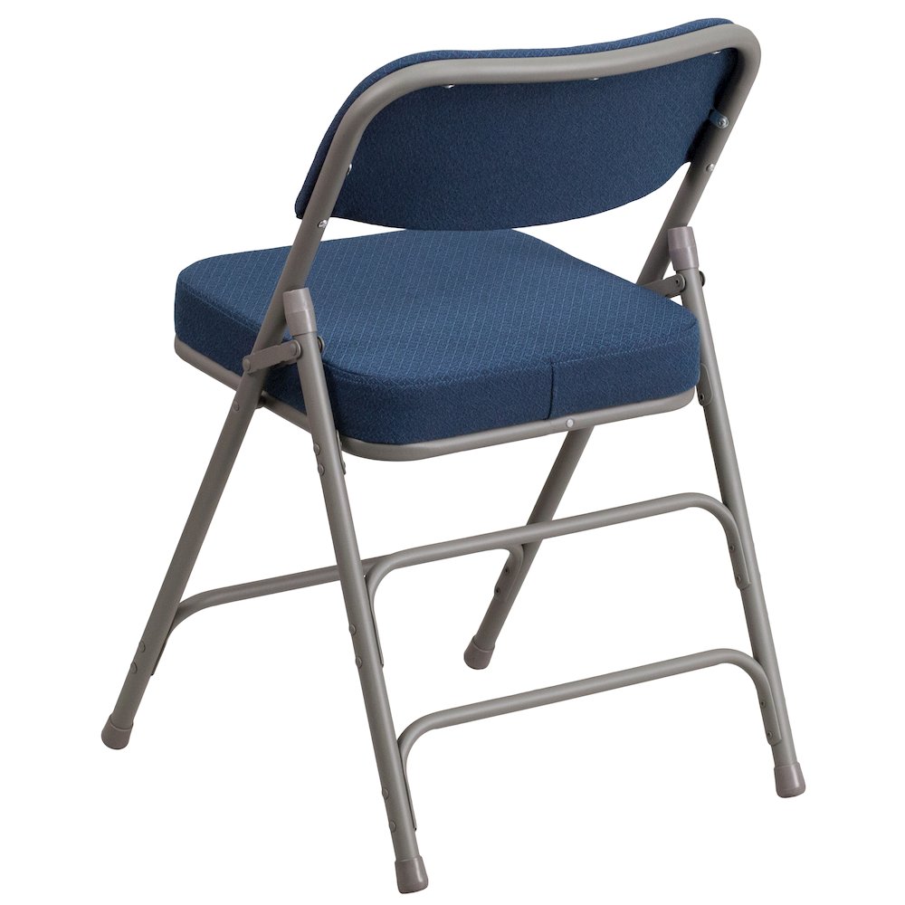 18"W Premium Curved Triple Braced & Double Hinged Navy Fabric Metal Folding Chair. Picture 5