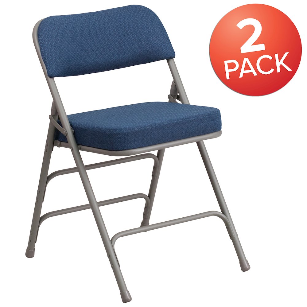 18"W Premium Curved Triple Braced & Double Hinged Navy Fabric Metal Folding Chair. Picture 8