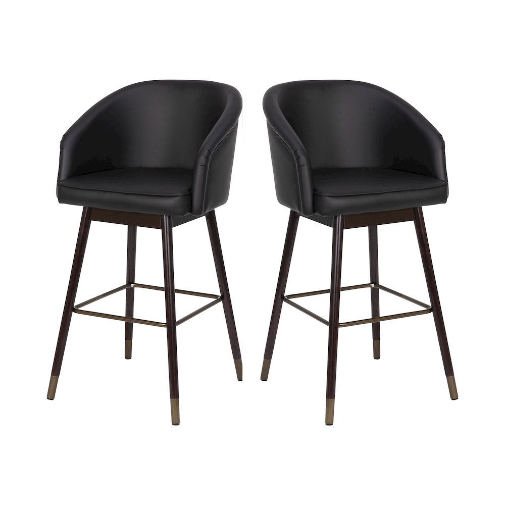 30" Mid-Back Barstoo, Black LeatherSoft/Bronze Accents-Set of 2. Picture 1