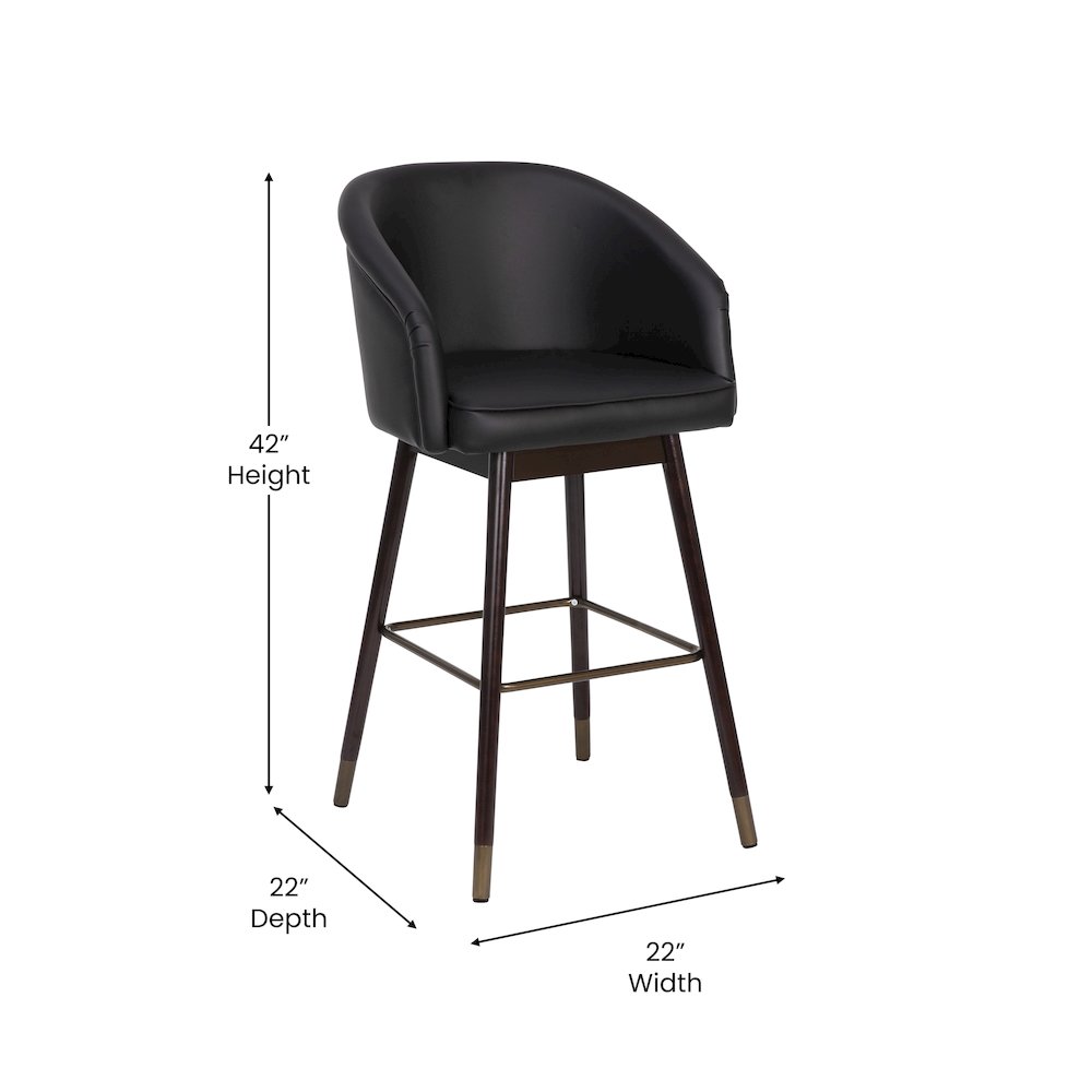 30" Mid-Back Barstoo, Black LeatherSoft/Bronze Accents-Set of 2. Picture 6