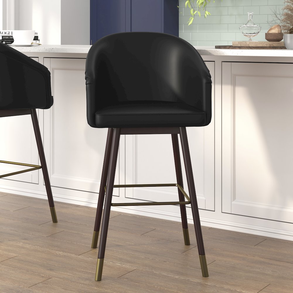 30" Mid-Back Barstoo, Black LeatherSoft/Bronze Accents-Set of 2. Picture 2