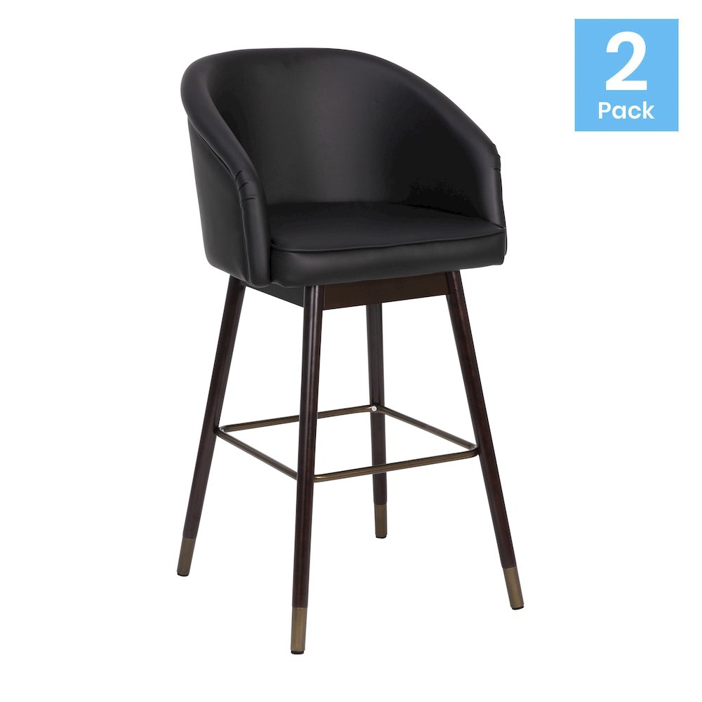 30" Mid-Back Barstoo, Black LeatherSoft/Bronze Accents-Set of 2. Picture 3