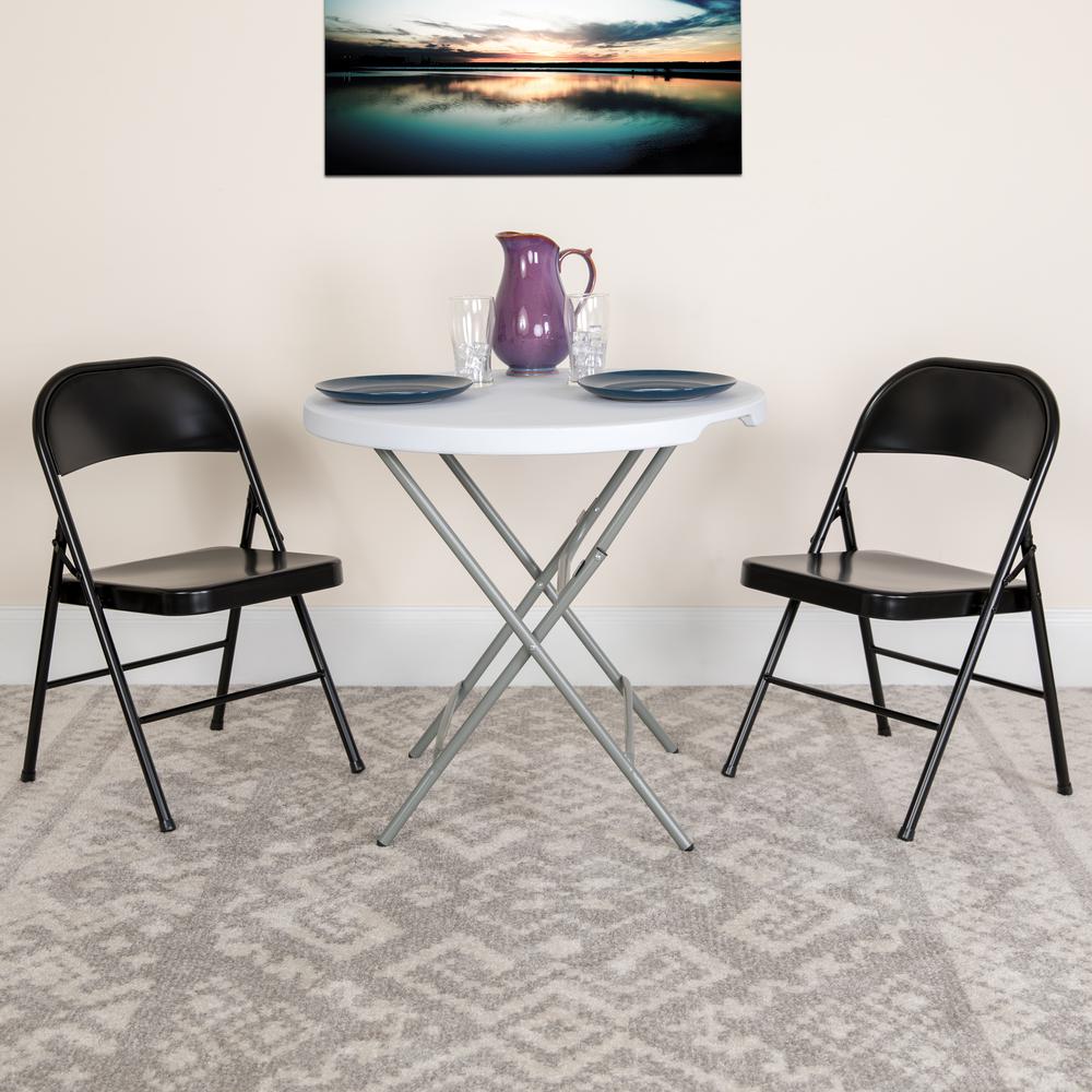 Double Braced Black Metal Folding Chair. Picture 7