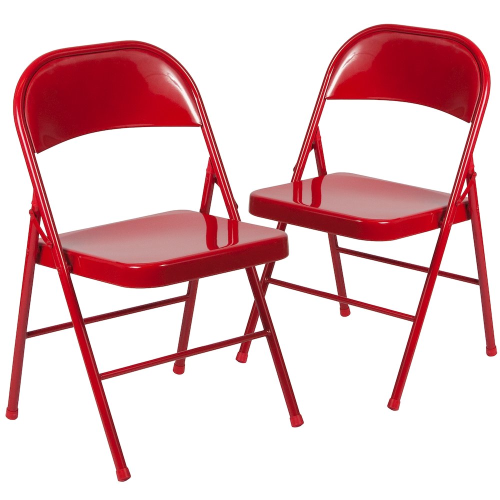2 Pack Double Braced Red Metal Folding Chair. Picture 3