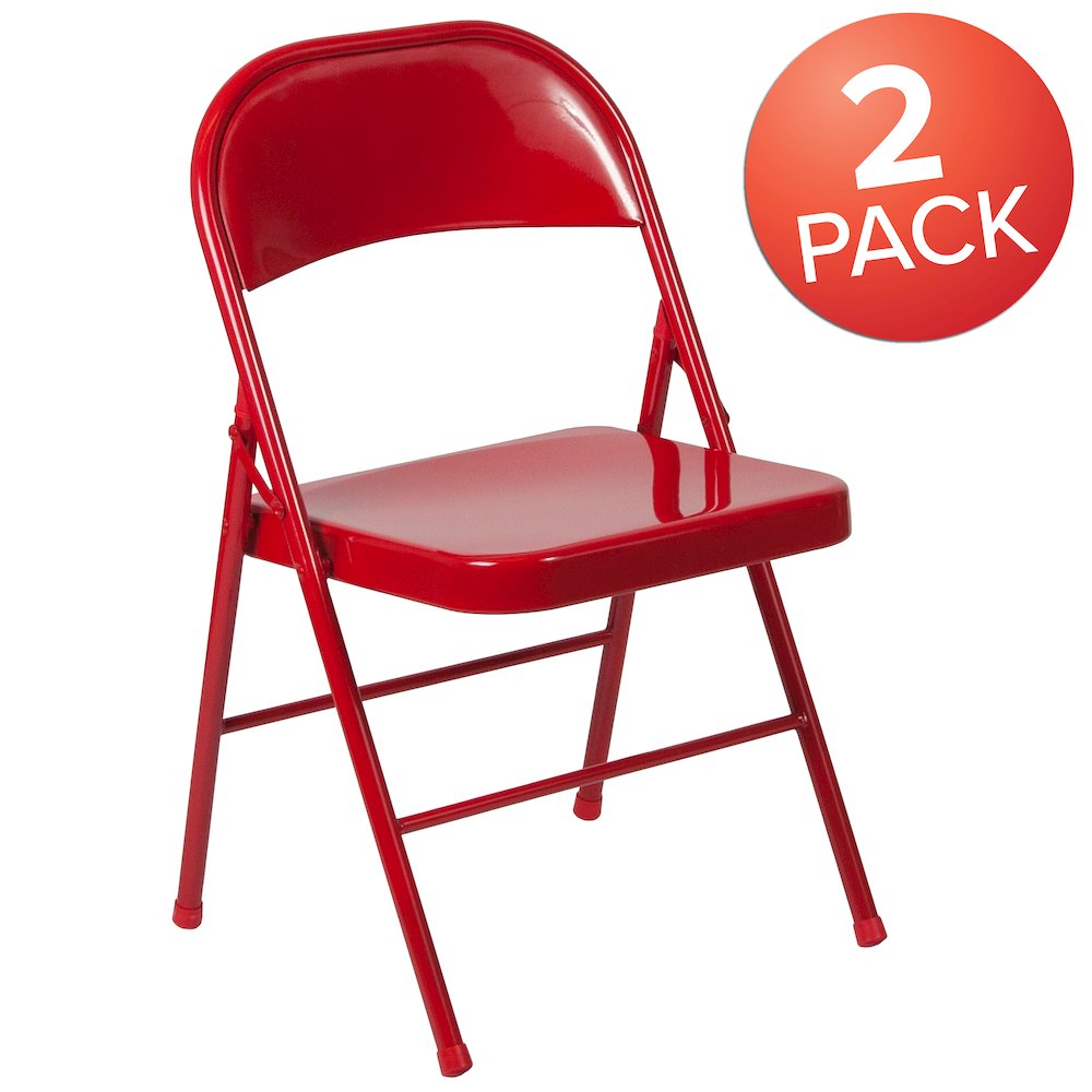 2 Pack Double Braced Red Metal Folding Chair. Picture 1