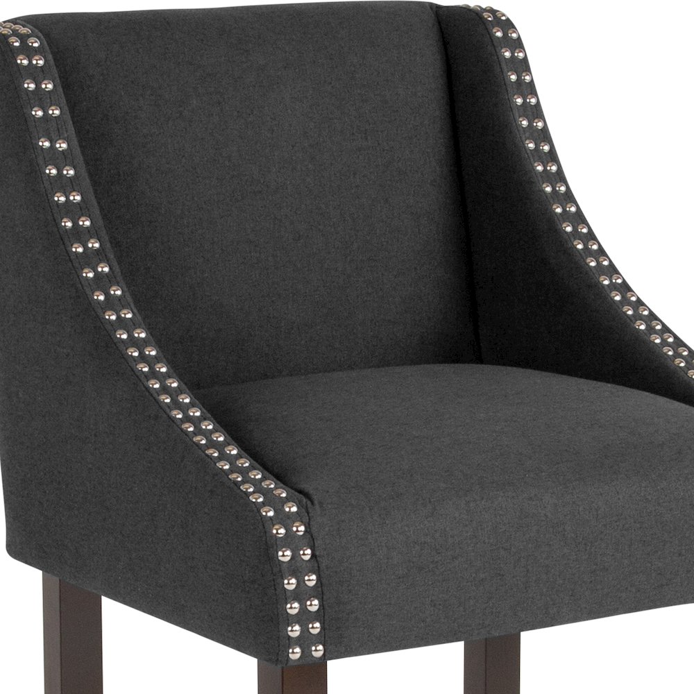 24" High Walnut Counter Height Stool with Nail Trim in Charcoal Fabric, Set of 2. Picture 9