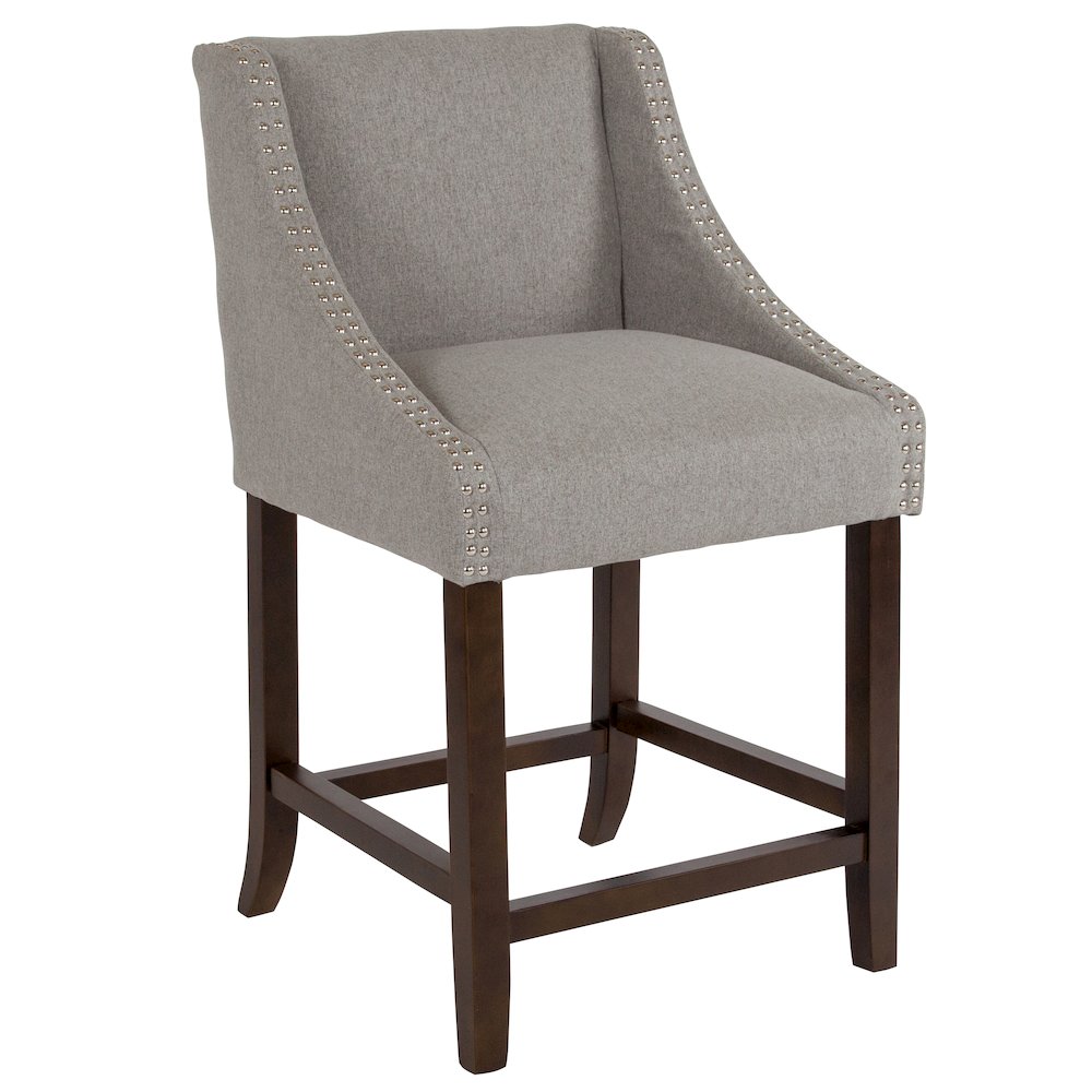 24" High Walnut Counter Height Stool in Light Gray Fabric, Set of 2. Picture 10