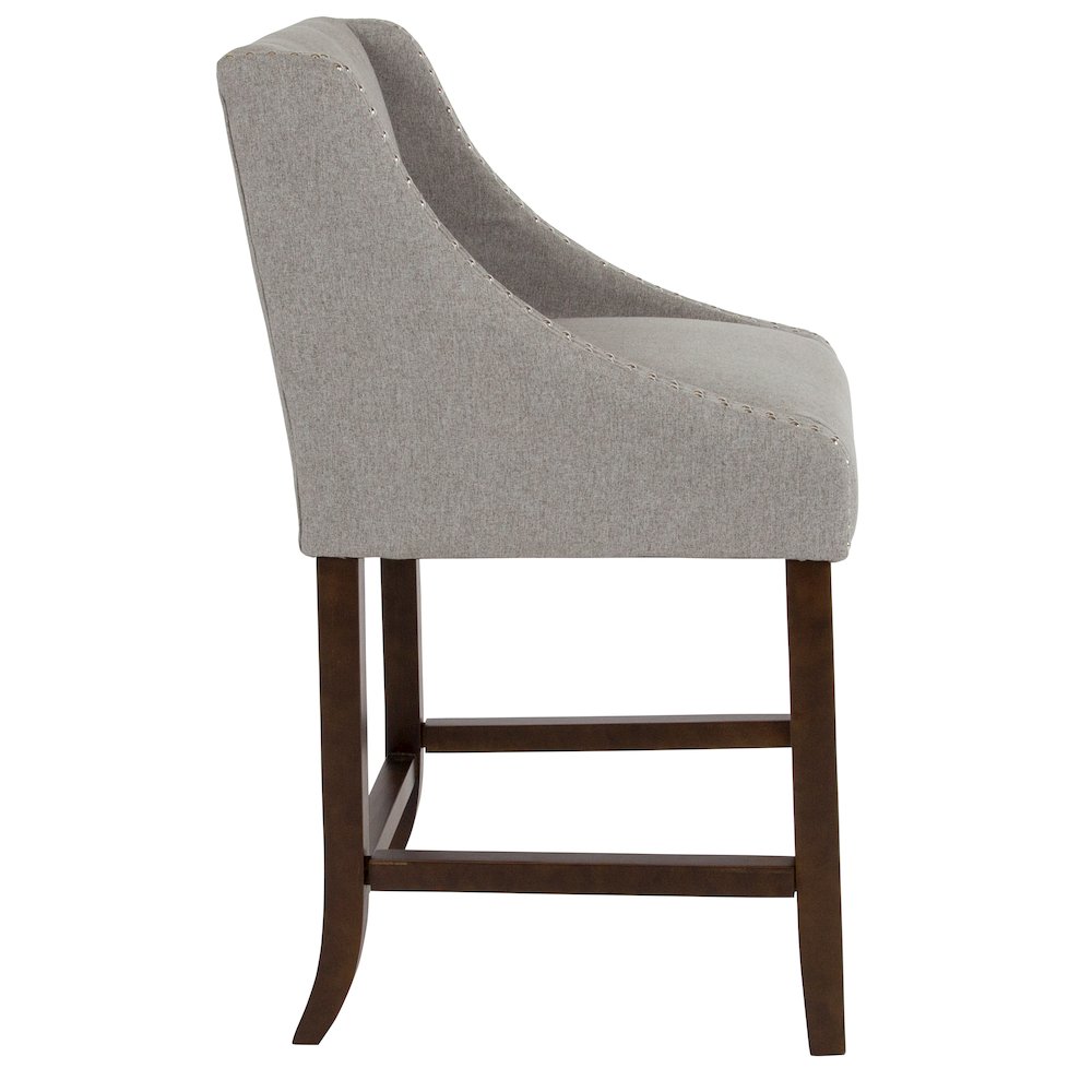 24" High Walnut Counter Height Stool in Light Gray Fabric, Set of 2. Picture 11