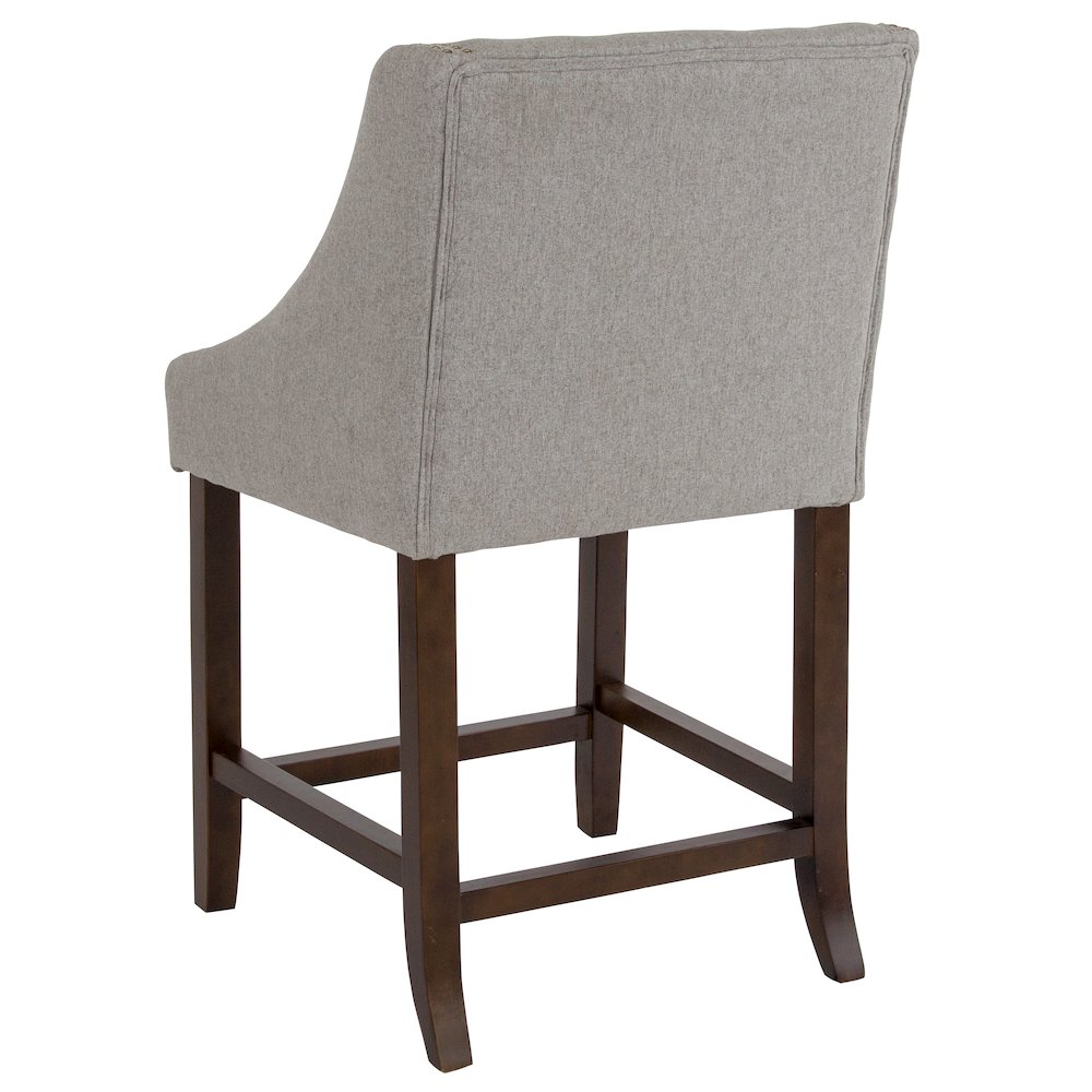 24" High Walnut Counter Height Stool in Light Gray Fabric, Set of 2. Picture 8