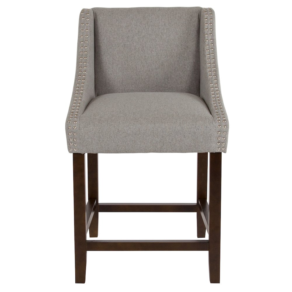 24" High Walnut Counter Height Stool in Light Gray Fabric, Set of 2. Picture 12