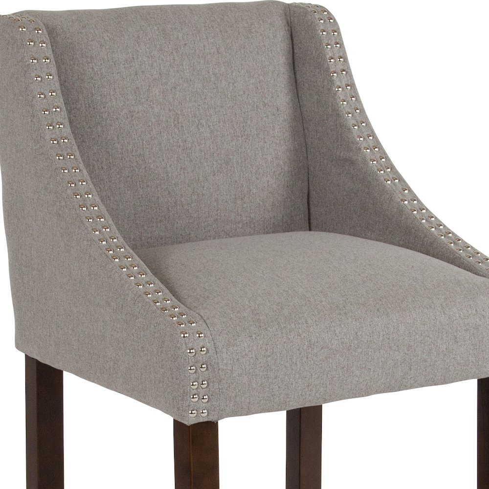 24" High Walnut Counter Height Stool in Light Gray Fabric, Set of 2. Picture 13