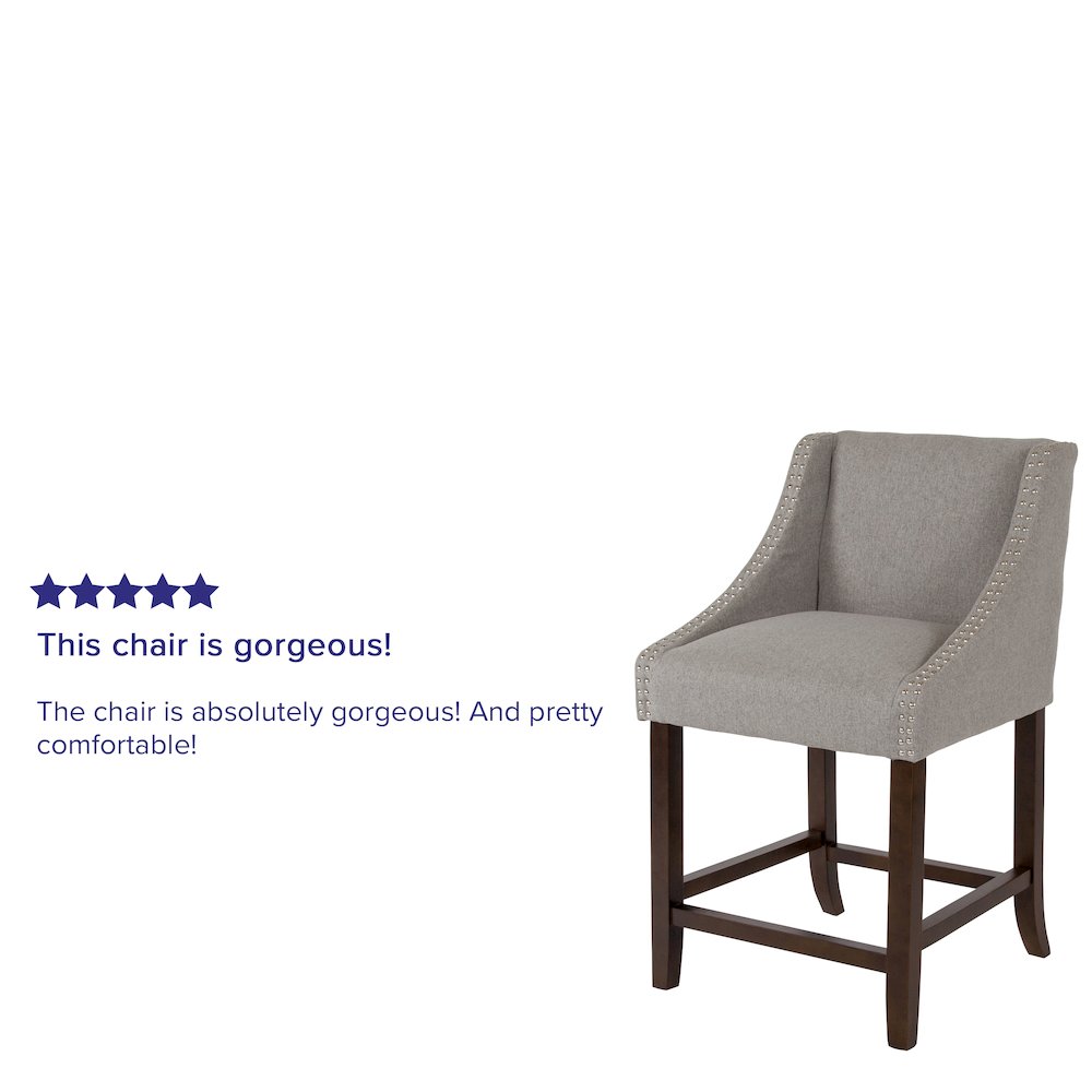 24" High Walnut Counter Height Stool in Light Gray Fabric, Set of 2. Picture 5