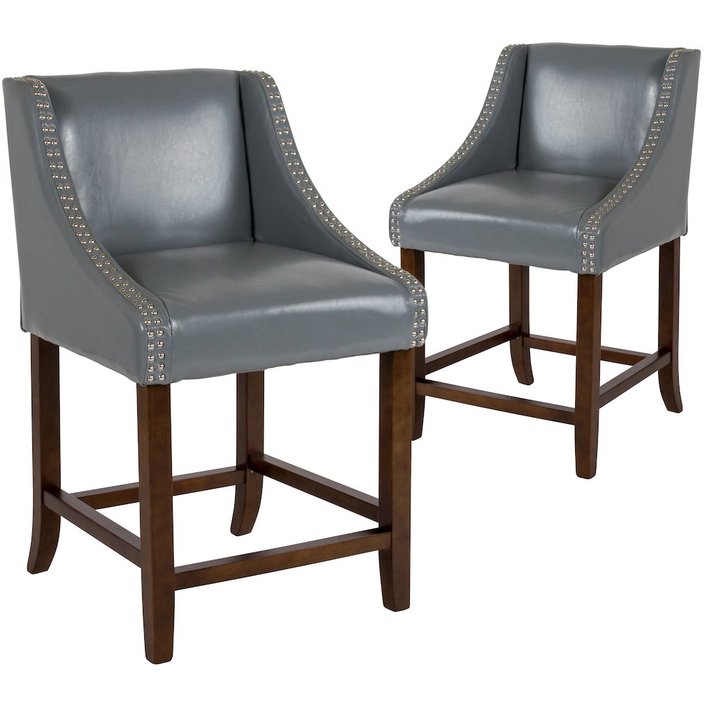 24" High Walnut Counter Height Stool in Light Gray LeatherSoft, Set of 2. Picture 3