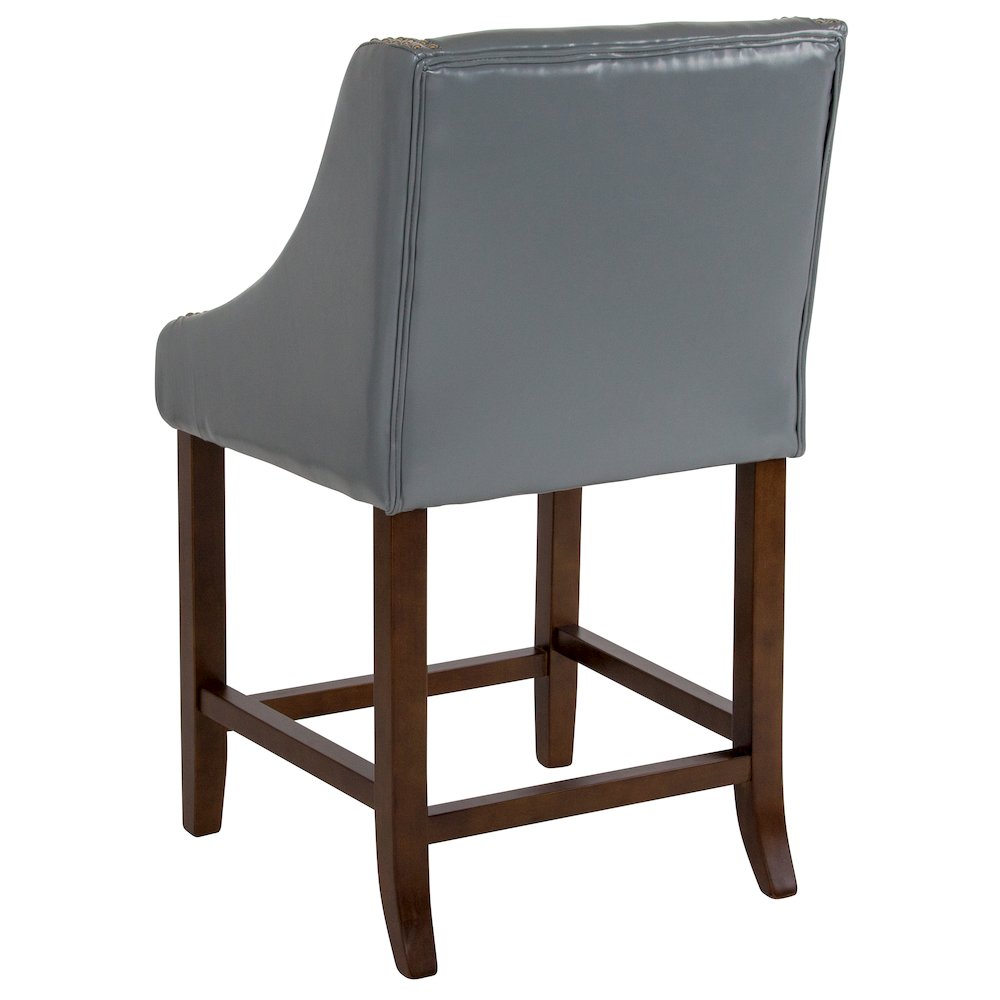 24" High Walnut Counter Height Stool in Light Gray LeatherSoft, Set of 2. Picture 8