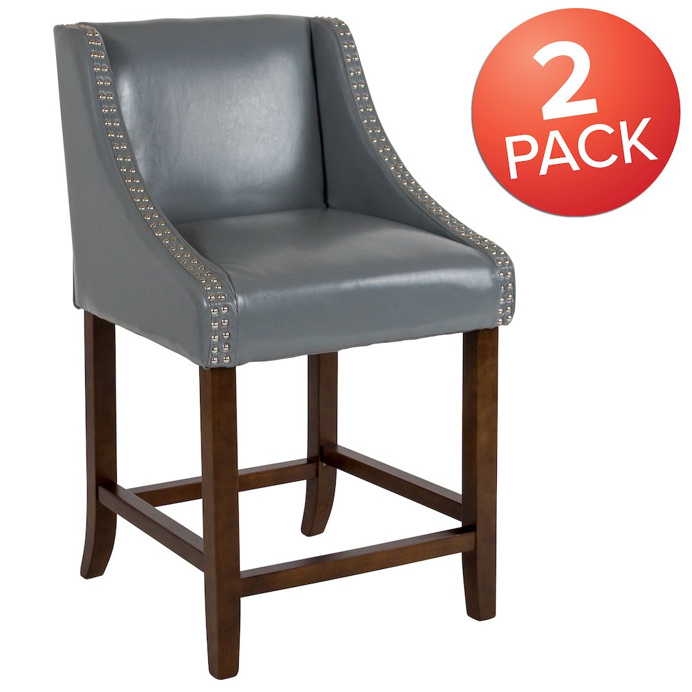 24" High Walnut Counter Height Stool in Light Gray LeatherSoft, Set of 2. Picture 1