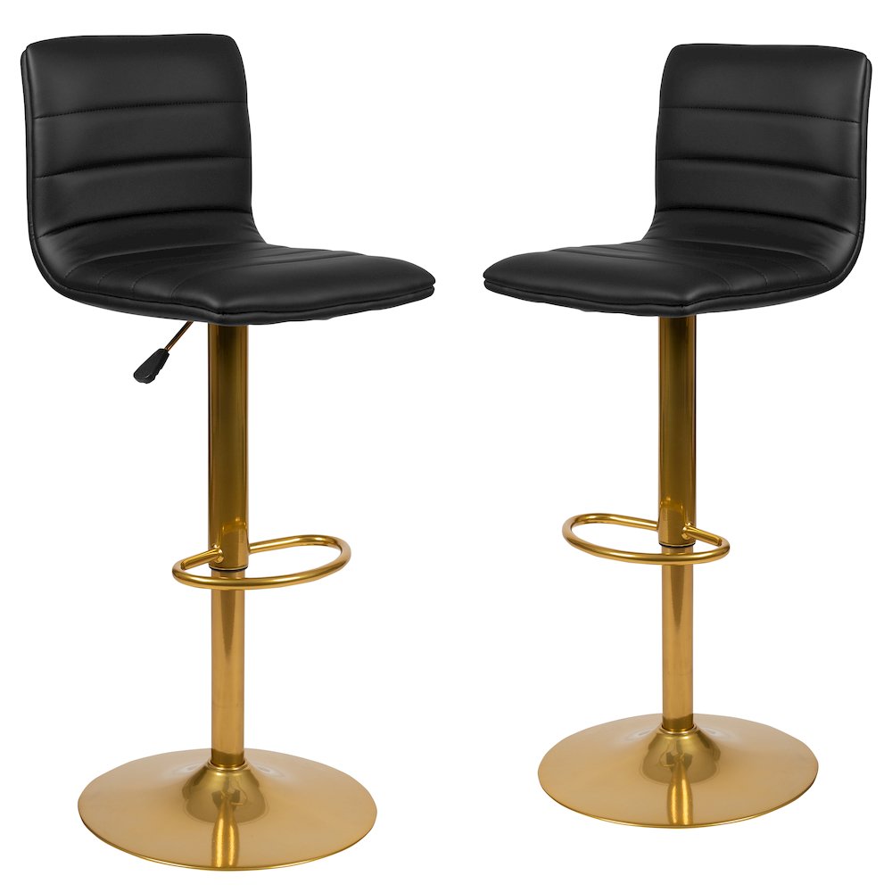 Black Vinyl Adjustable Bar Stool, Counter Height Swivel Stool, Set of 2. Picture 3