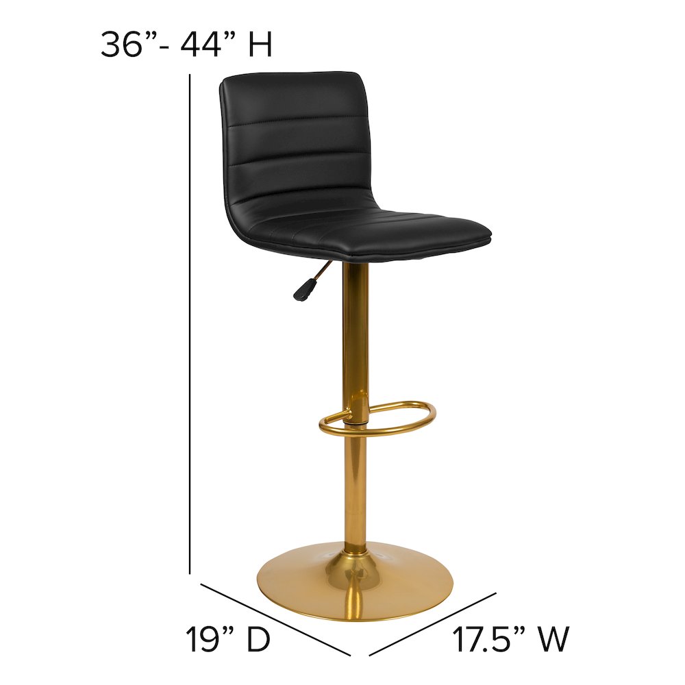 Black Vinyl Adjustable Bar Stool, Counter Height Swivel Stool, Set of 2. Picture 6