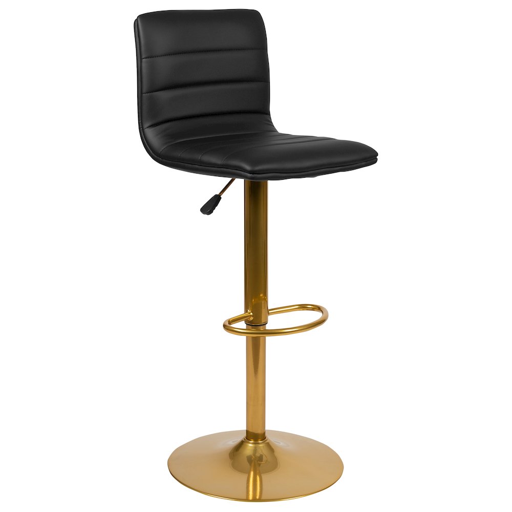 Black Vinyl Adjustable Bar Stool, Counter Height Swivel Stool, Set of 2. Picture 9