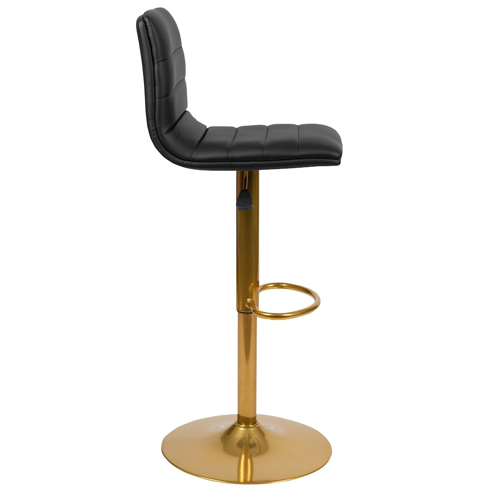 Black Vinyl Adjustable Bar Stool, Counter Height Swivel Stool, Set of 2. Picture 10