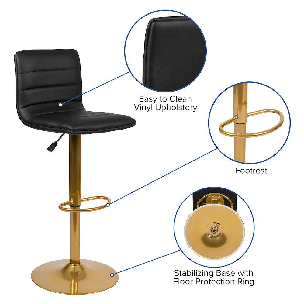 Black Vinyl Adjustable Bar Stool, Counter Height Swivel Stool, Set of 2. Picture 5