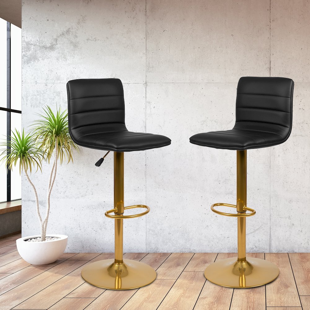Black Vinyl Adjustable Bar Stool, Counter Height Swivel Stool, Set of 2. Picture 2