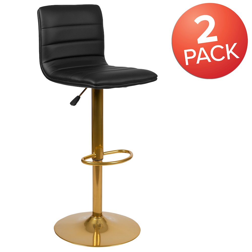 Black Vinyl Adjustable Bar Stool, Counter Height Swivel Stool, Set of 2. Picture 1