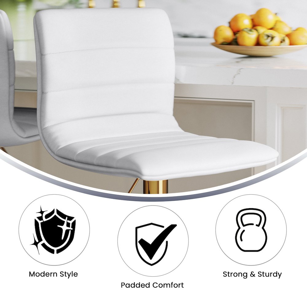 White Vinyl Adjustable Bar Stool, Counter Height Swivel Stool, Set of 2. Picture 5