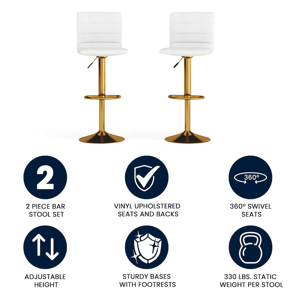White Vinyl Adjustable Bar Stool, Counter Height Swivel Stool, Set of 2. Picture 4