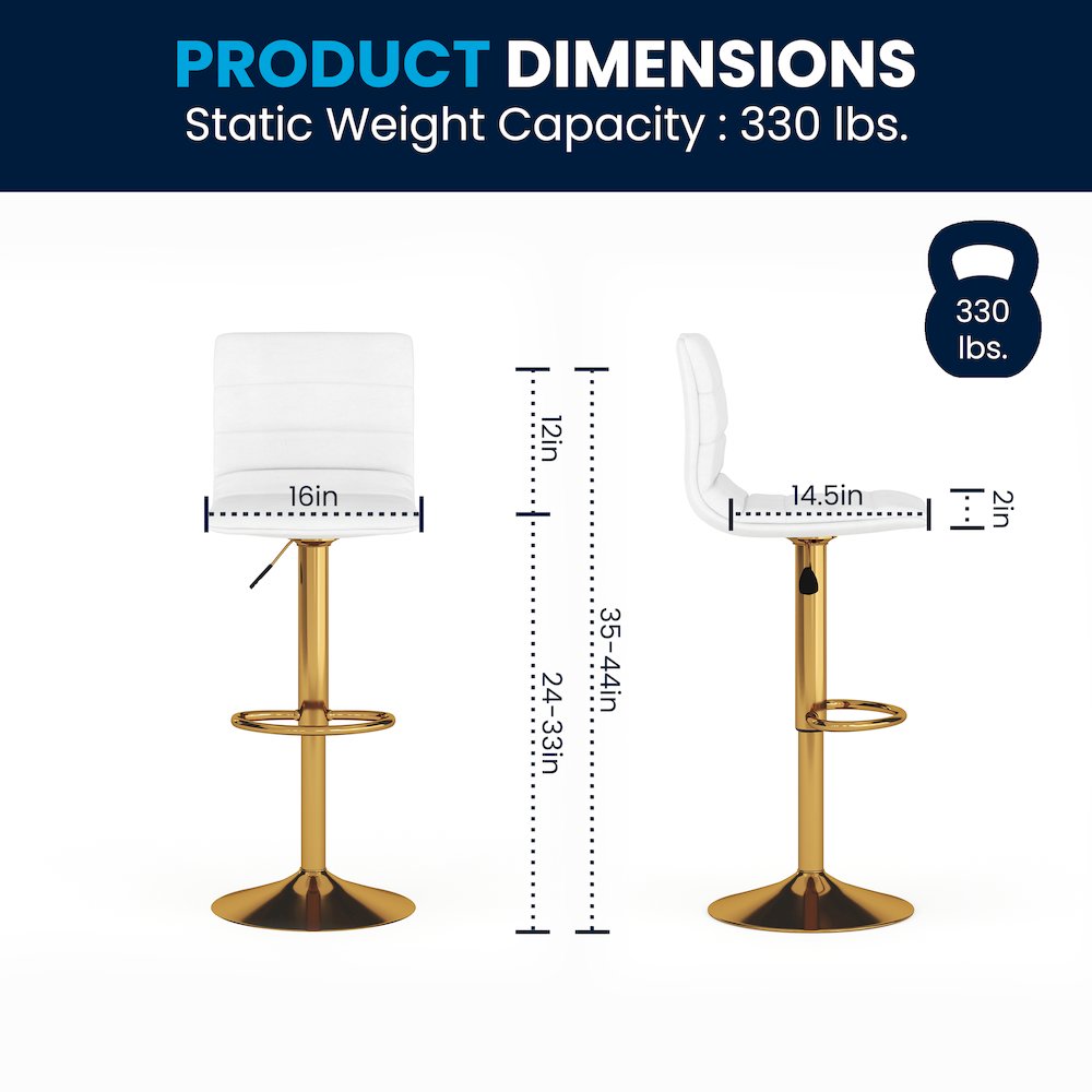 White Vinyl Adjustable Bar Stool, Counter Height Swivel Stool, Set of 2. Picture 7