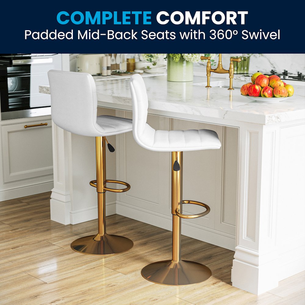 White Vinyl Adjustable Bar Stool, Counter Height Swivel Stool, Set of 2. Picture 2