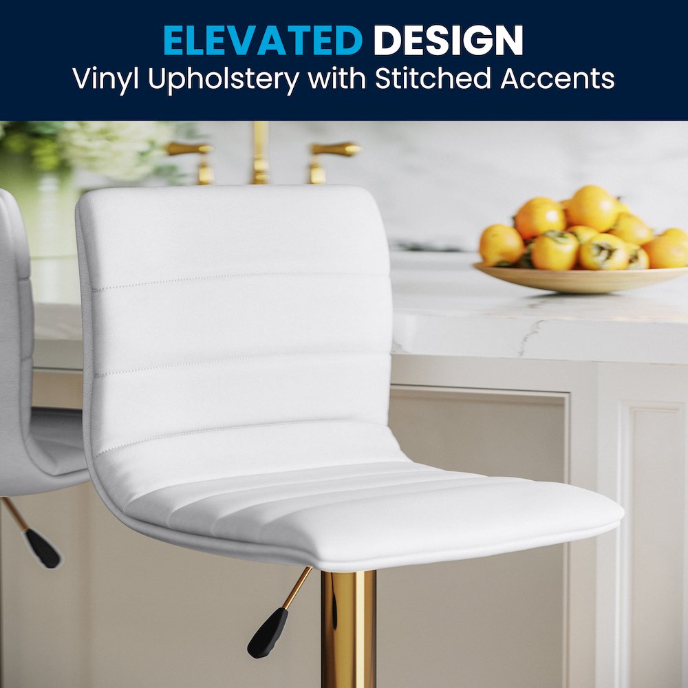 White Vinyl Adjustable Bar Stool, Counter Height Swivel Stool, Set of 2. Picture 8
