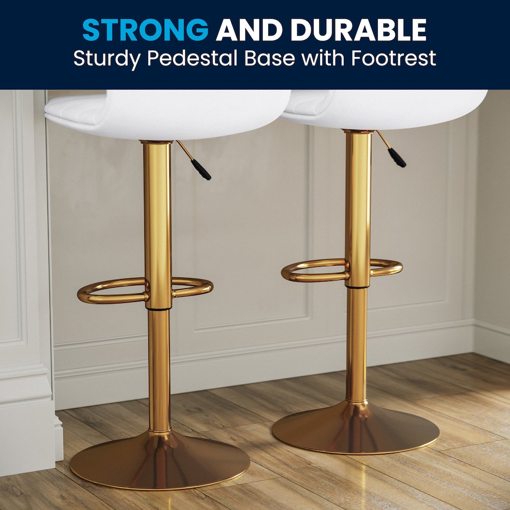 White Vinyl Adjustable Bar Stool, Counter Height Swivel Stool, Set of 2. Picture 9