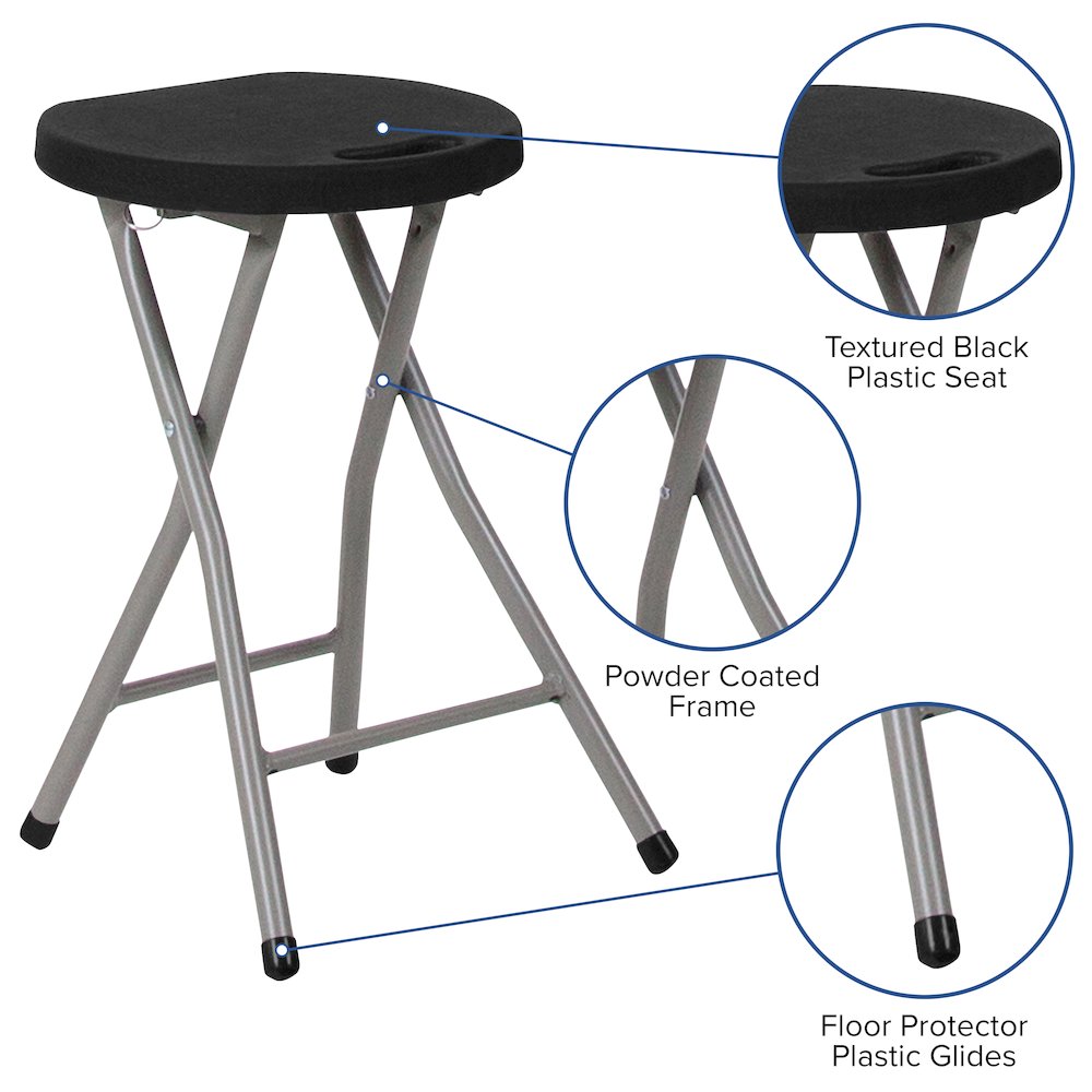2 Pack Foldable Stool with Black Plastic Seat and Titanium Gray Frame. Picture 4