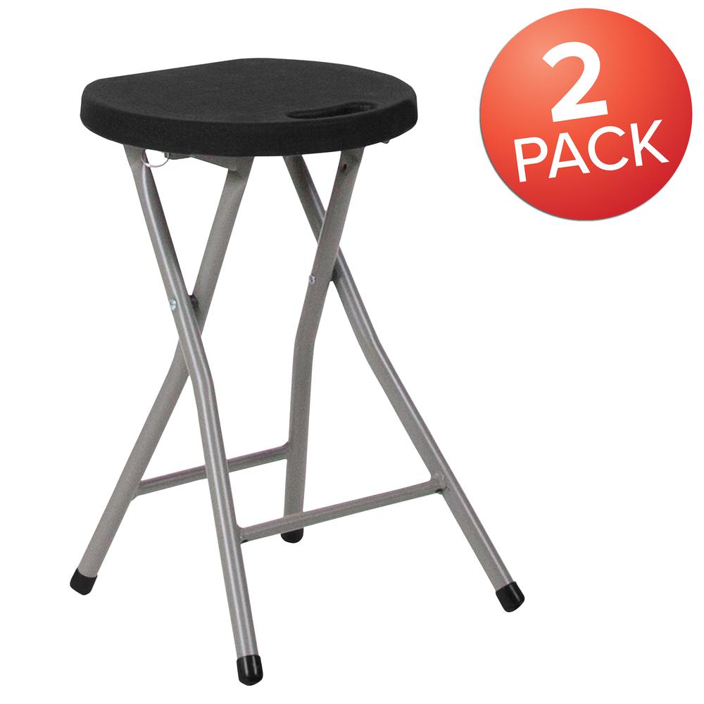 Foldable Stool with Black Plastic Seat and Titanium Gray Frame. Picture 7