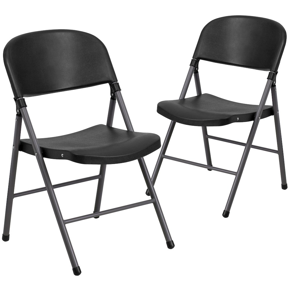2 Pack HERCULES Series 330 lb. Capacity Black Plastic Folding Chair with Charcoal Frame. Picture 3