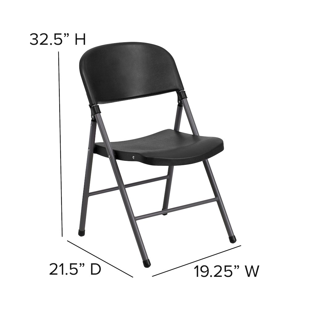 2 Pack HERCULES Series 330 lb. Capacity Black Plastic Folding Chair with Charcoal Frame. Picture 6