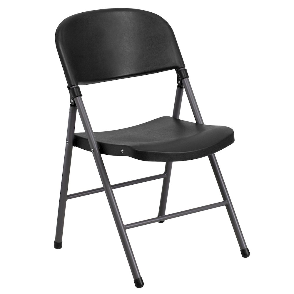 2 Pack HERCULES Series 330 lb. Capacity Black Plastic Folding Chair with Charcoal Frame. Picture 10
