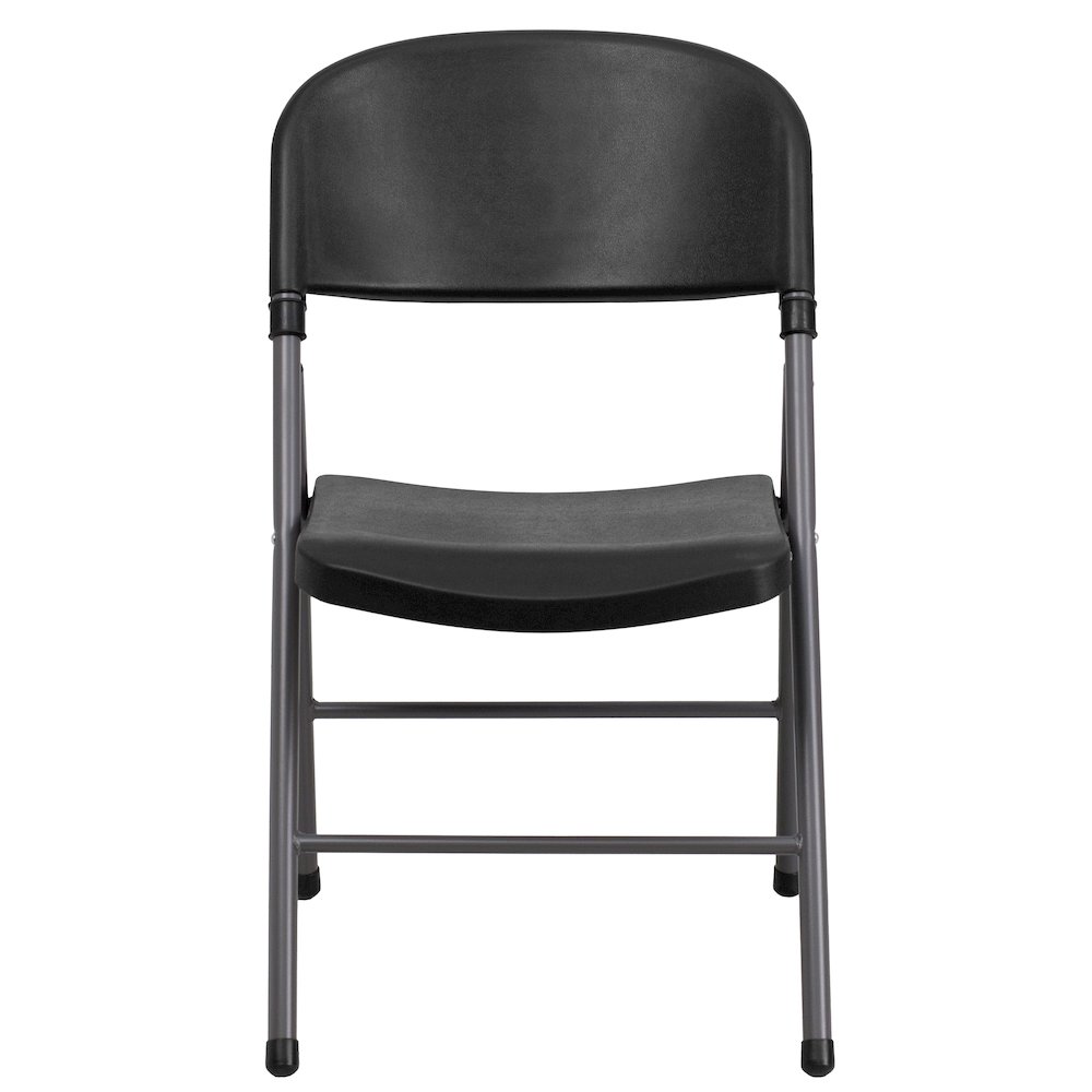 2 Pack HERCULES Series 330 lb. Capacity Black Plastic Folding Chair with Charcoal Frame. Picture 12