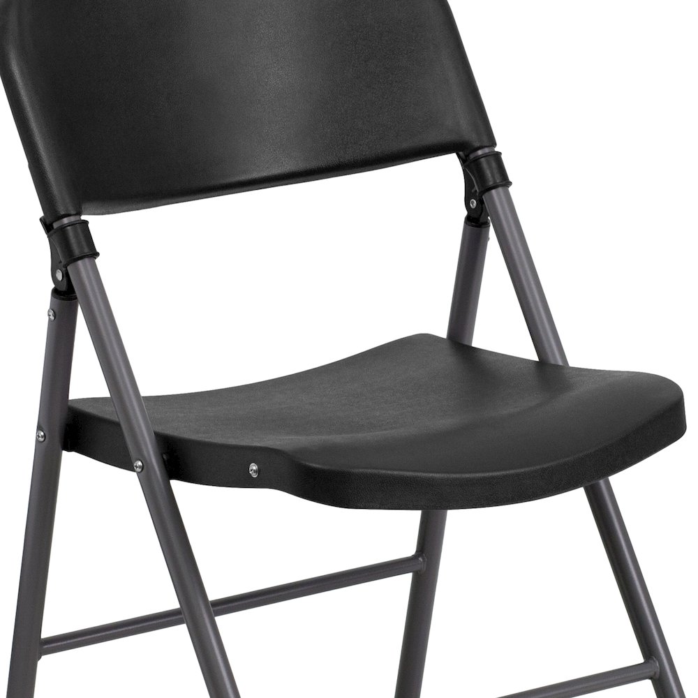 2 Pack HERCULES Series 330 lb. Capacity Black Plastic Folding Chair with Charcoal Frame. Picture 9