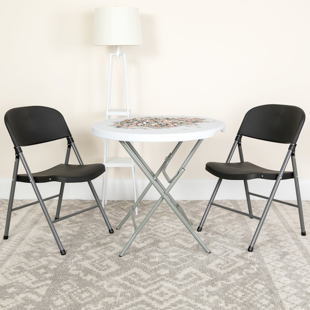 2 Pack HERCULES Series 330 lb. Capacity Black Plastic Folding Chair with Charcoal Frame. Picture 7