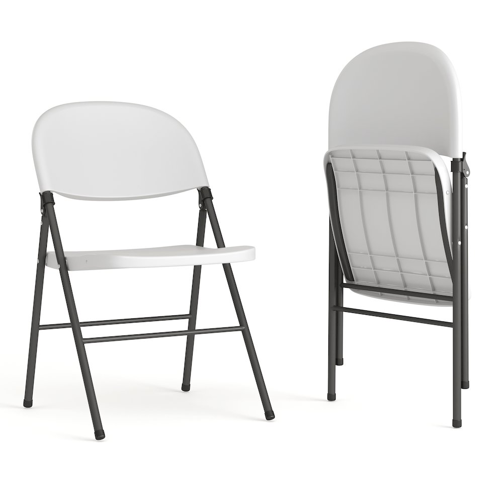330 lb. Capacity Granite White Plastic Folding Chair with Charcoal Frame. Picture 1