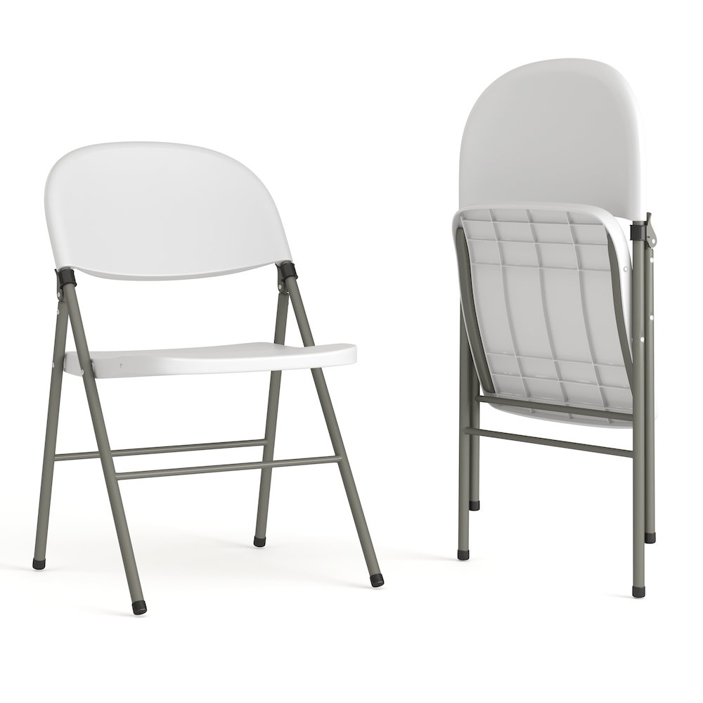 330 lb. Capacity White Plastic Folding Chair with Gray Frame. Picture 1