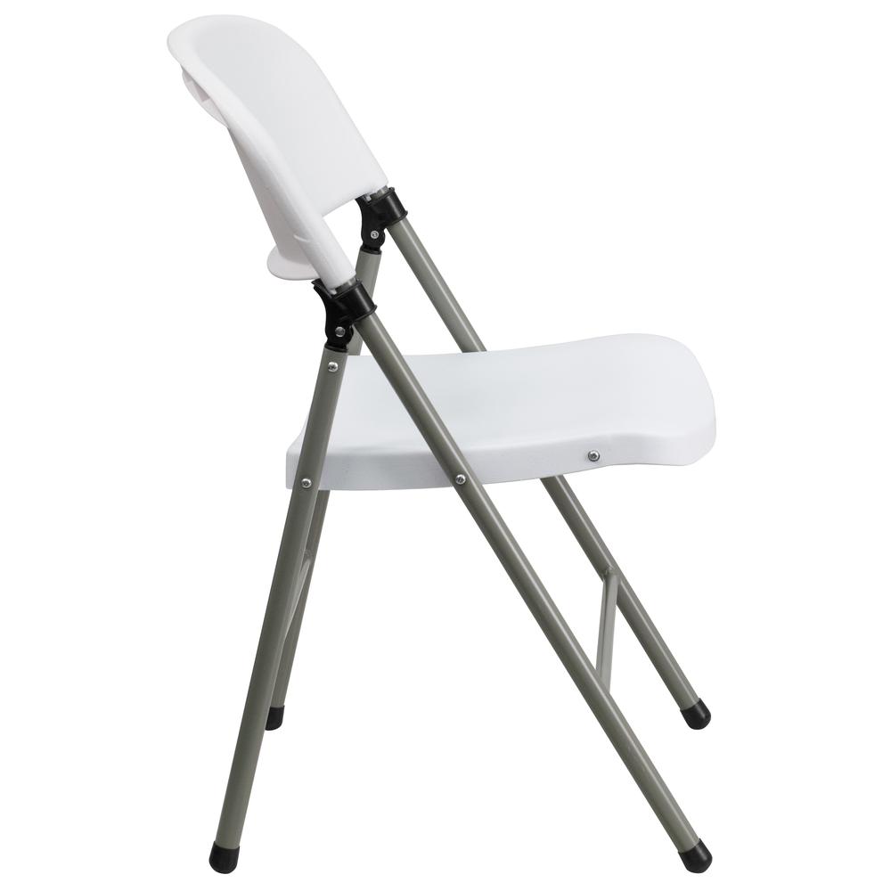 330 lb. Capacity White Plastic Folding Chair with Gray Frame. Picture 4