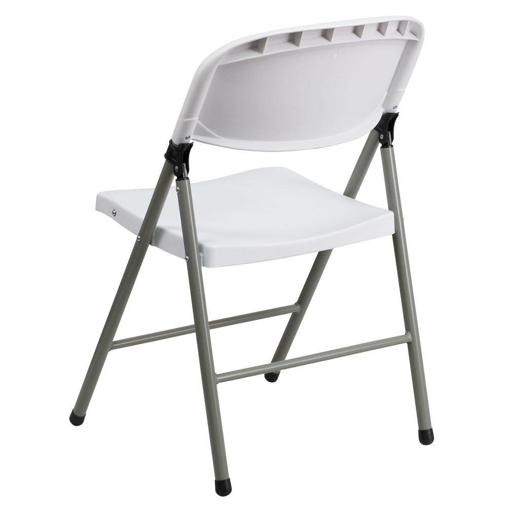 330 lb. Capacity White Plastic Folding Chair with Gray Frame. Picture 5