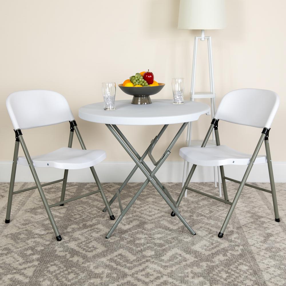 330 lb. Capacity White Plastic Folding Chair with Gray Frame. Picture 8