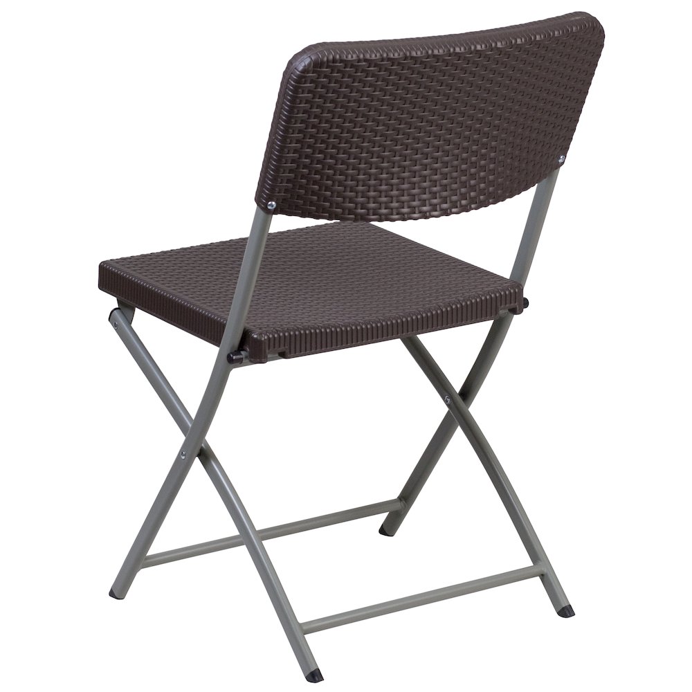 2 Pack HERCULES Series Brown Rattan Plastic Folding Chair with Gray Frame. Picture 7