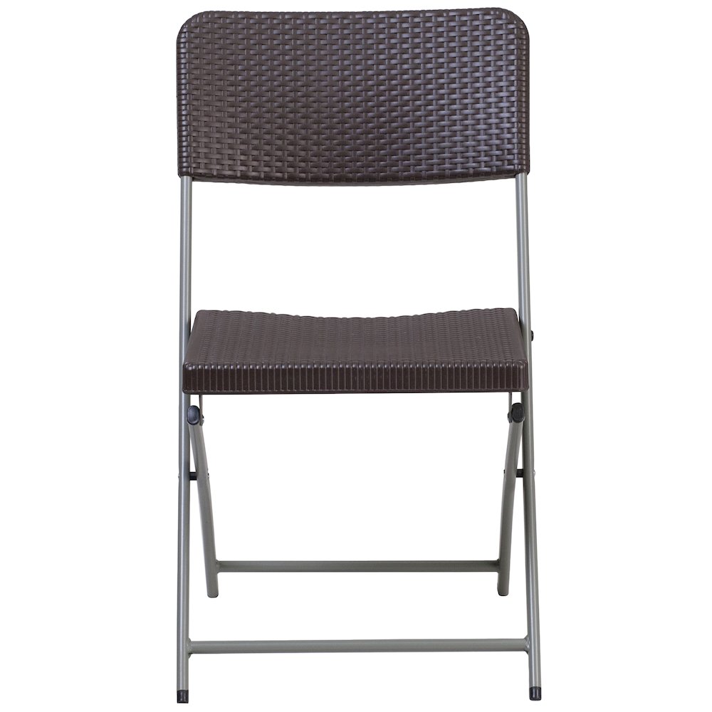 2 Pack HERCULES Series Brown Rattan Plastic Folding Chair with Gray Frame. Picture 10