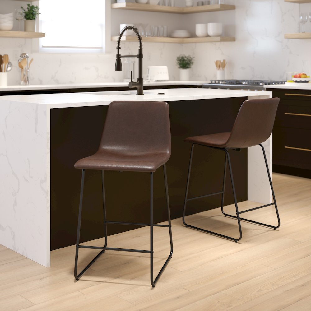 24 Inch LeatherSoft Counter Height Barstools in Dark Brown, Set of 2. Picture 2