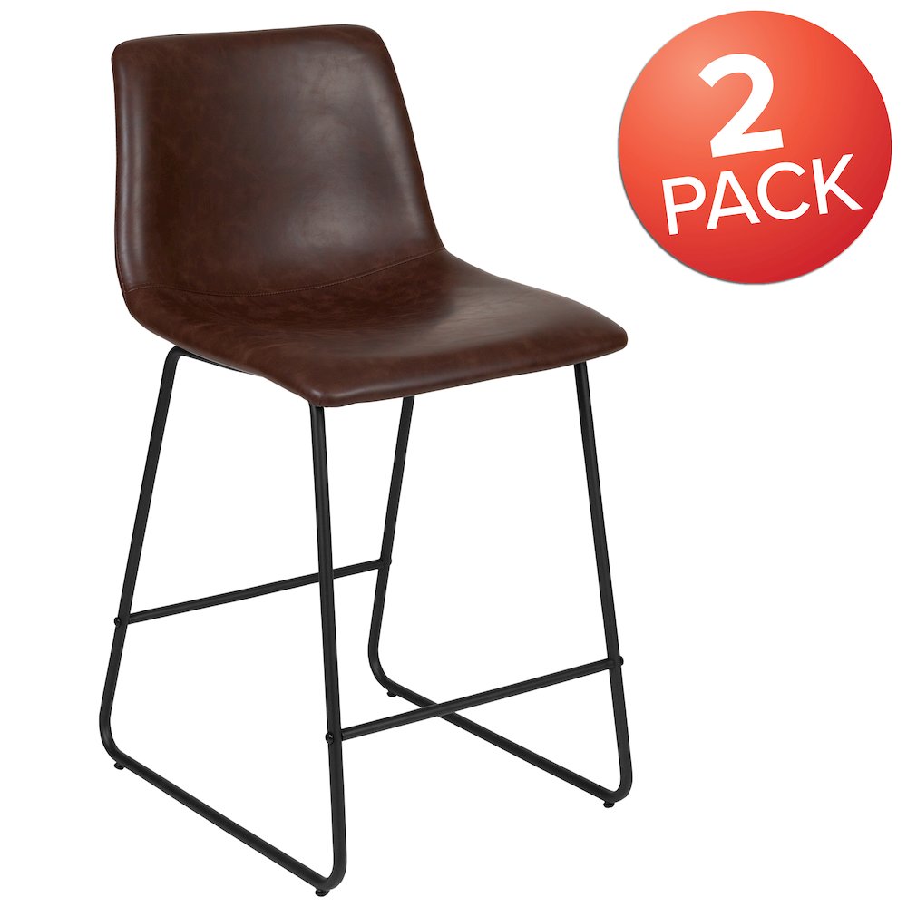 24 Inch LeatherSoft Counter Height Barstools in Dark Brown, Set of 2. Picture 1